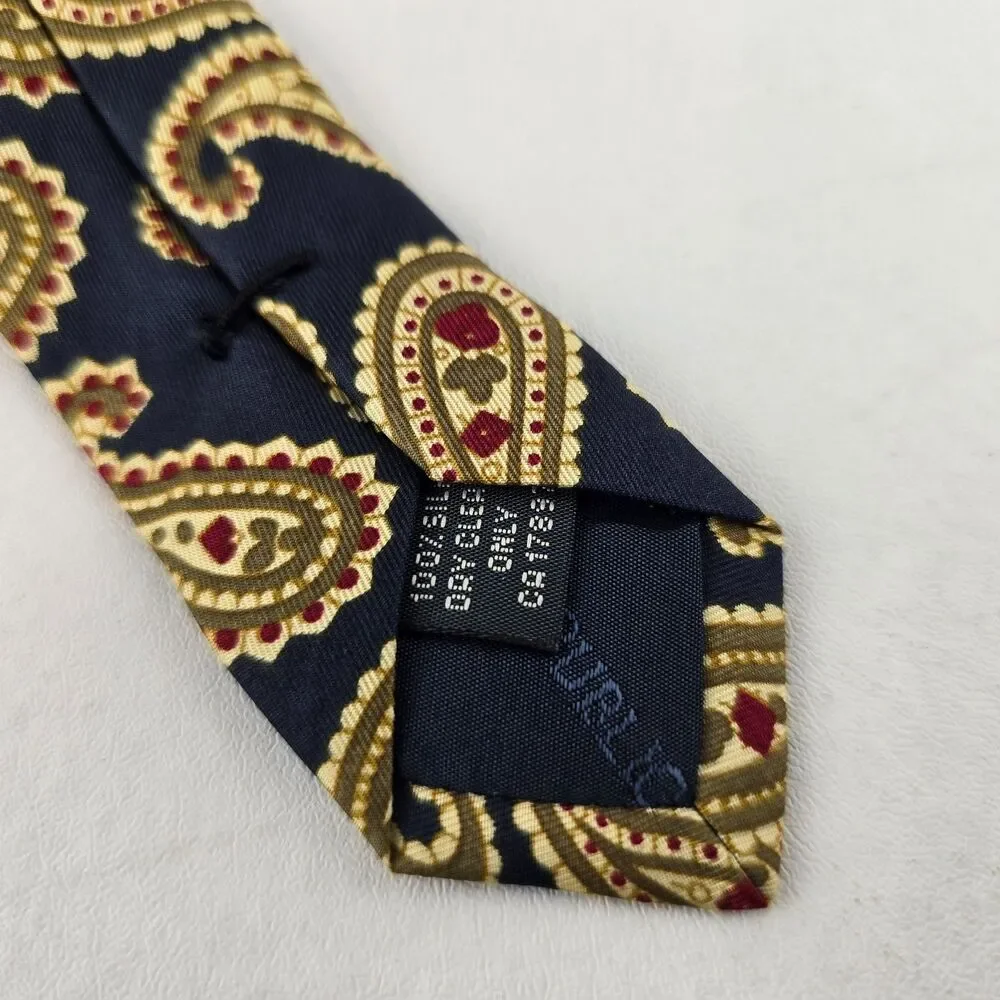 Banana Republic Tie Mens Blue Gold Paisley Silk Wide Necktie Made In Italy